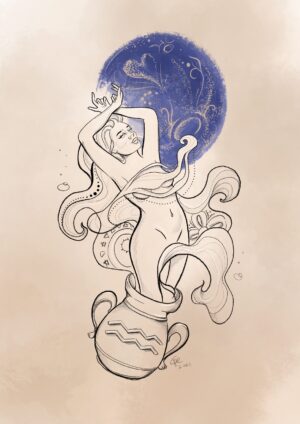 Aquarius Fine‑Line Goddess Print
