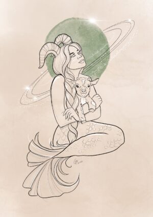 Capricorn Fine‑Line Goddess Print