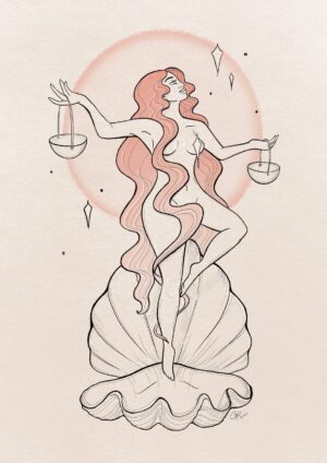 Libra Fine‑Line Goddess Print