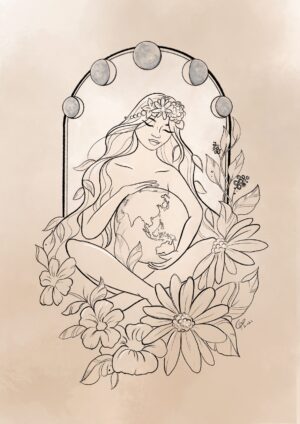Virgo Fine‑Line Goddess Print