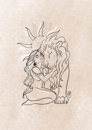 Leo Fine-Line Sun Goddess Print