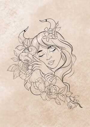 Taurus Fine-Line Goddess Print