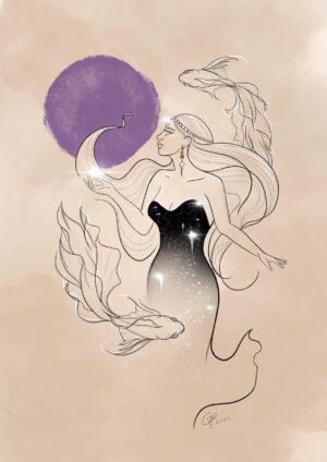 Pisces Fine‑Line Goddess Print